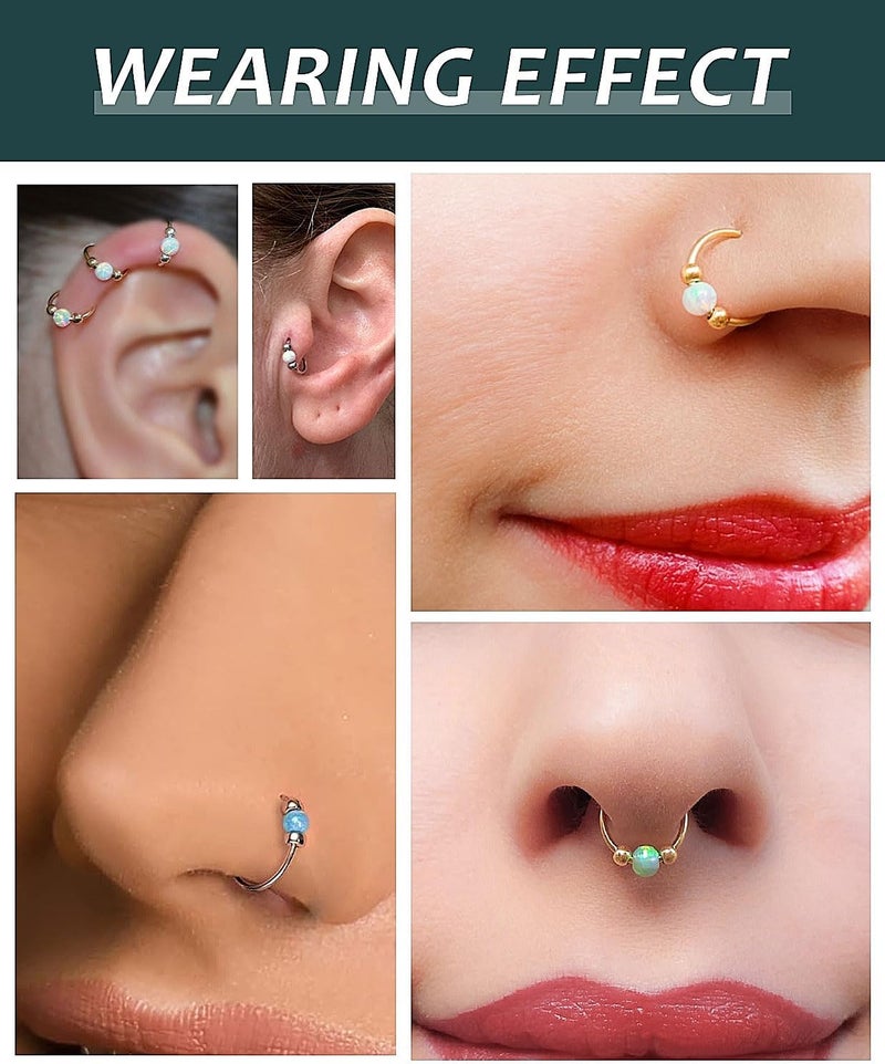AMASIS Opal Nose Ring Studs Horseshoe Nose Rings Hoops Stud 316L Stainless Steel Nose Rings Round CZ Square Screw L Shaped Nose Stud Hypoallergenic Nostril Piercing Jewelry for Women Men - Image 4